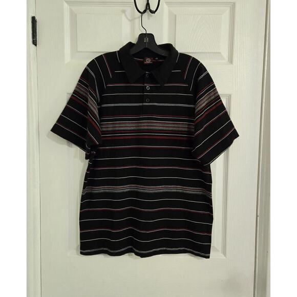 Burnside Men's Polo T-Shirts Size Medium Cotton Short Sleeve Black Striped - Picture 2 of 13